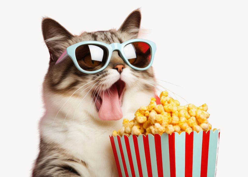 Popcorn glasses mammal animal. AI generated Image by rawpixel.