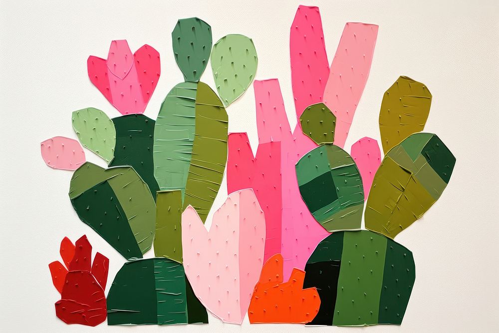 Cactus art painting collage. 