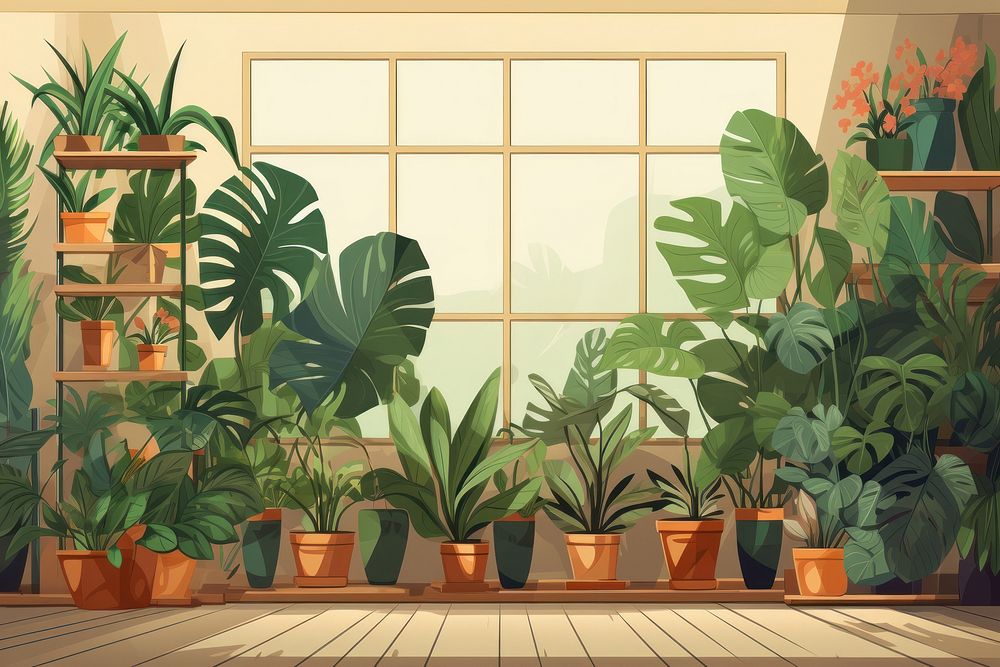 Plant painting window nature. AI generated Image by rawpixel.