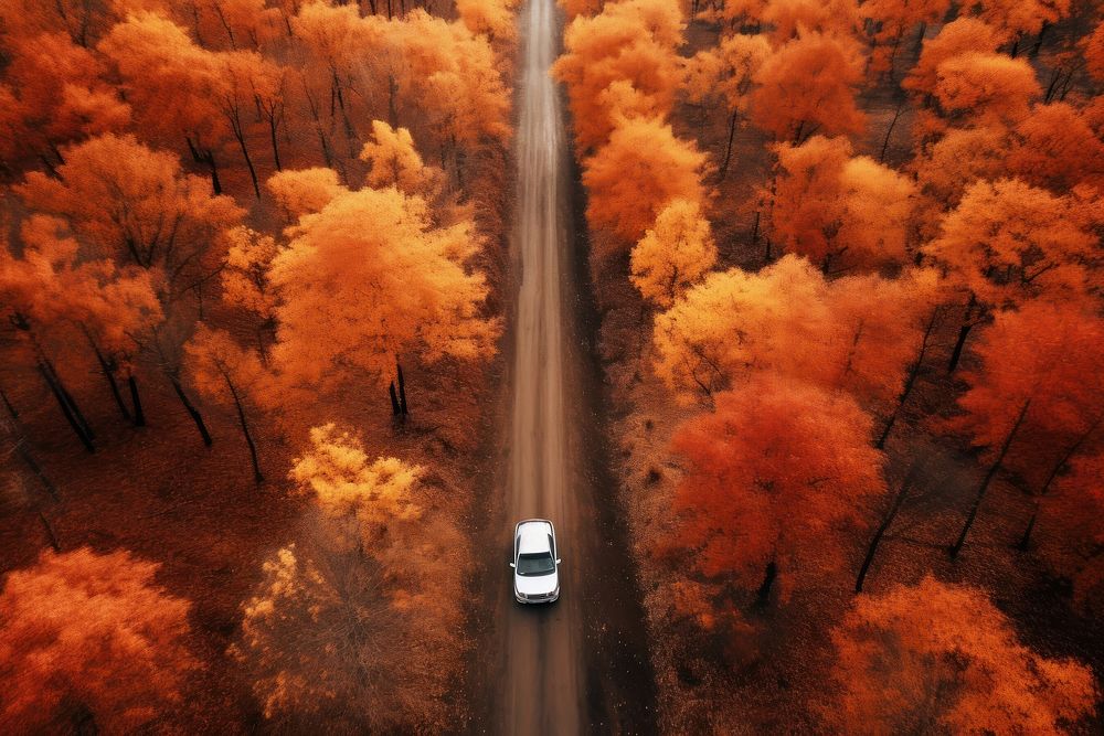 Autumn forest car outdoors. 