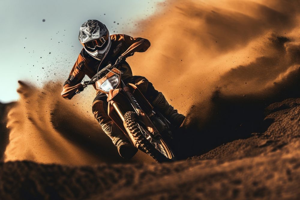 Motocross motorcycle vehicle dust. AI generated Image by rawpixel.