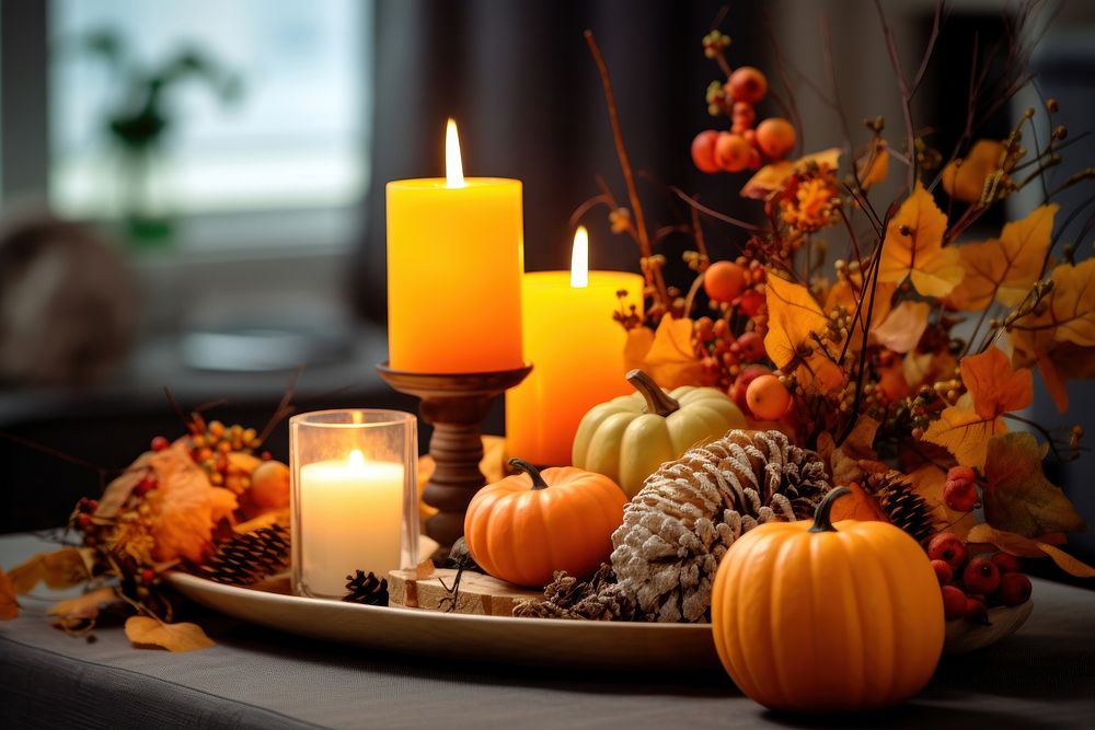 Candle decoration pumpkin autumn. AI generated Image by rawpixel.