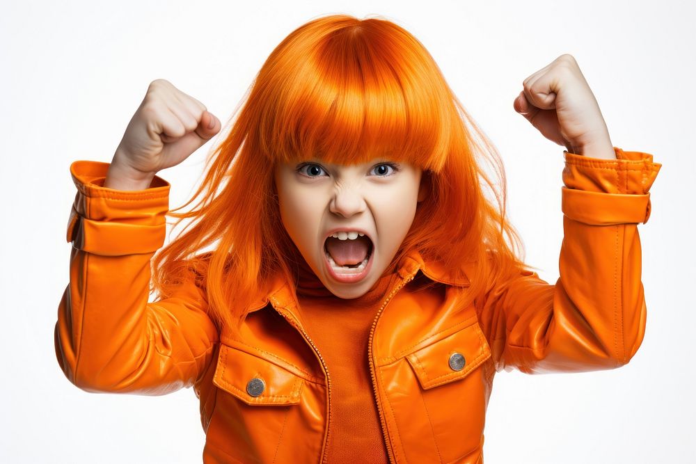 Orange Girl Power shouting portrait photo. AI generated Image by rawpixel.
