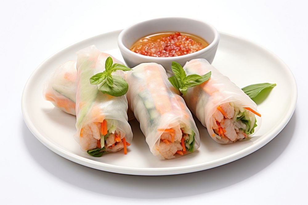 Fresh spring roll dish plate food. AI generated Image by rawpixel.