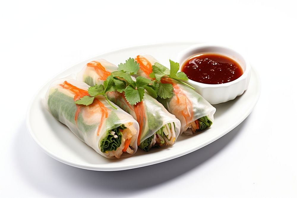 Fresh spring roll plate food meal. AI generated Image by rawpixel.
