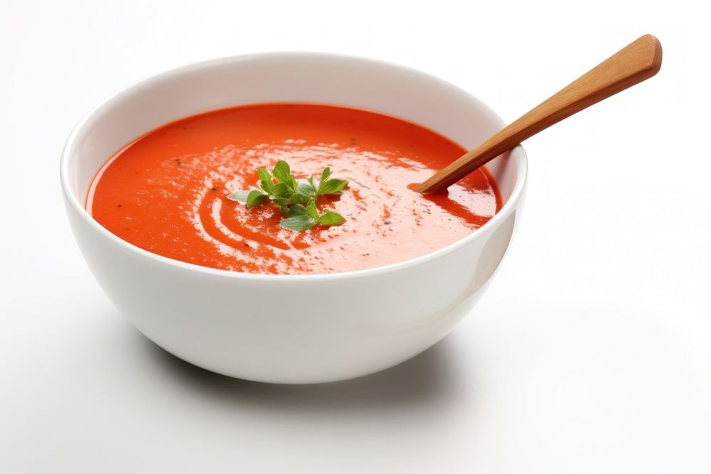 Tomato soup spoon bowl food. AI generated Image by rawpixel.