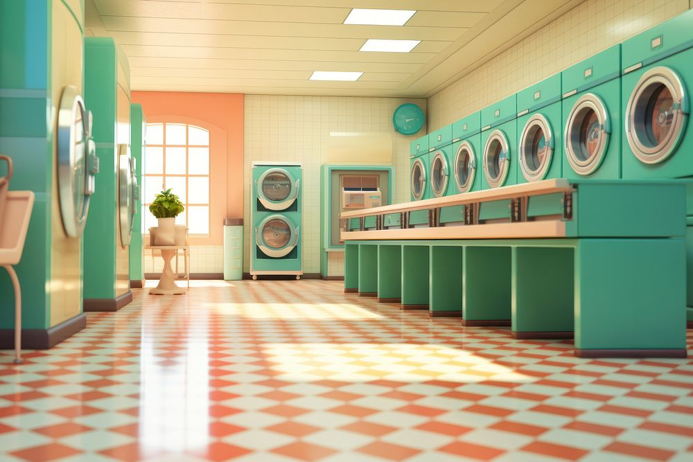 Laundromat appliance flooring laundry. AI generated Image by rawpixel.