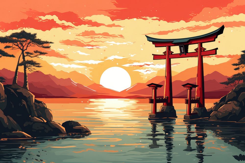 Outdoors nature torii sky. AI generated Image by rawpixel.