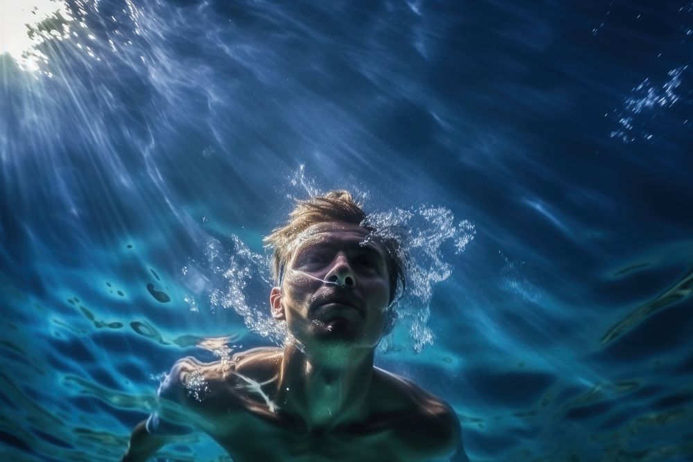 Underwater swimming portrait outdoors. AI generated Image by rawpixel.