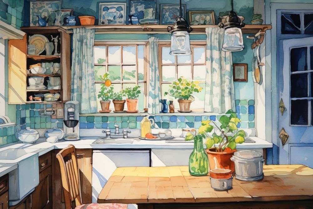 Kitchen furniture painting window. AI generated Image by rawpixel.