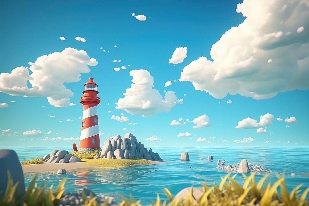 Sky sea lighthouse landscape. 