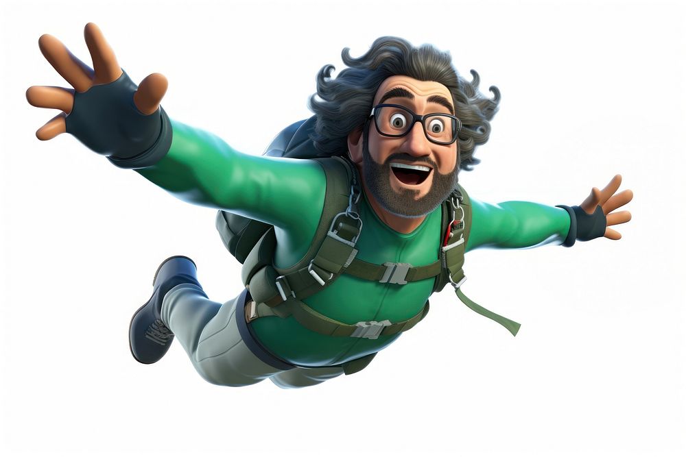 Cartoon skydiving adult white background. AI generated Image by rawpixel.