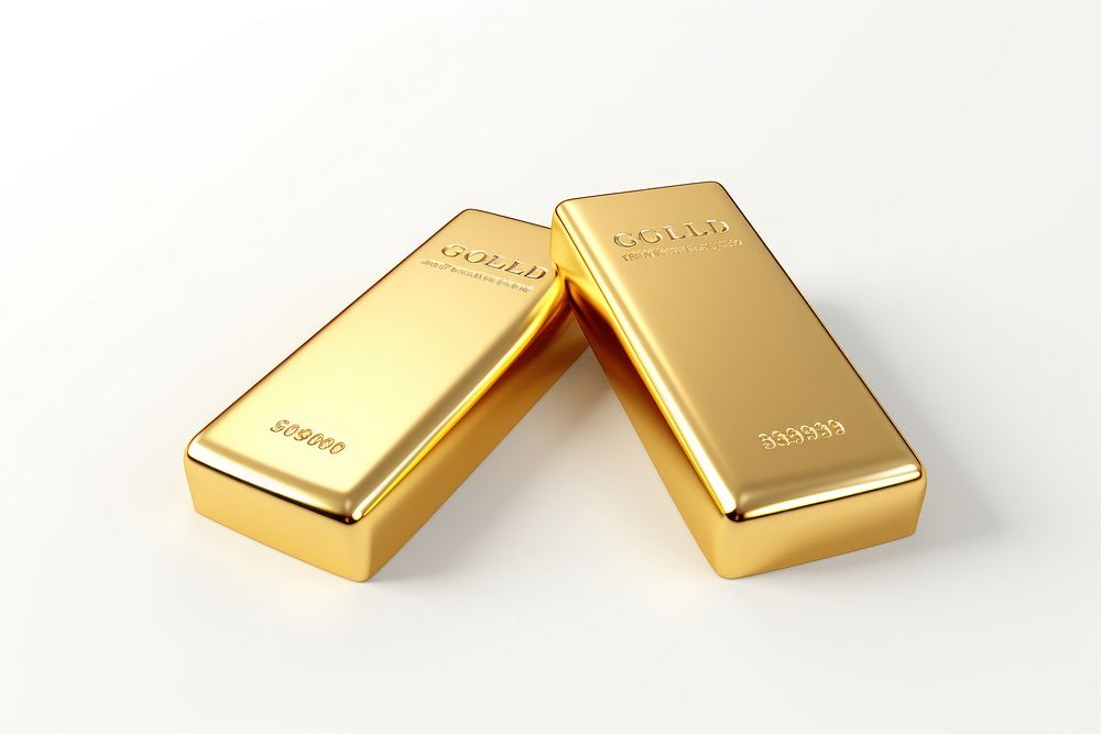 Two gold bars white background investment currency.