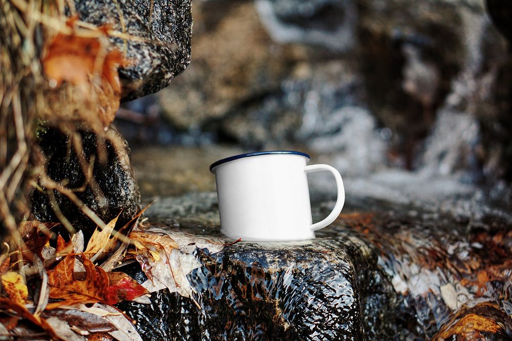 White enamel camping mug