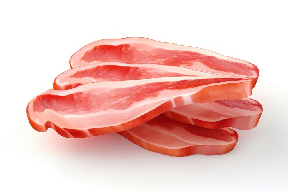Bacon 3d foods pork meat white background. AI generated Image by rawpixel.