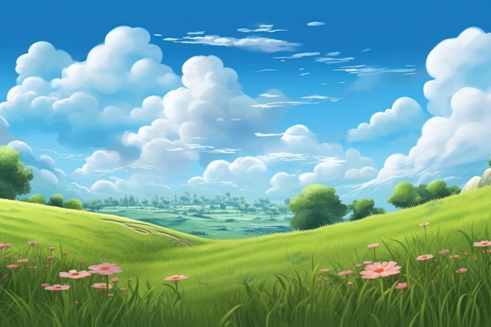 Grassland landscape outdoors nature. AI generated Image by rawpixel.