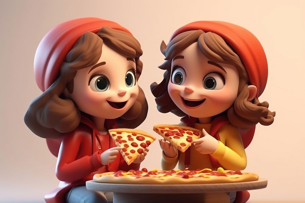 Cartoon pizza smiling eating. 