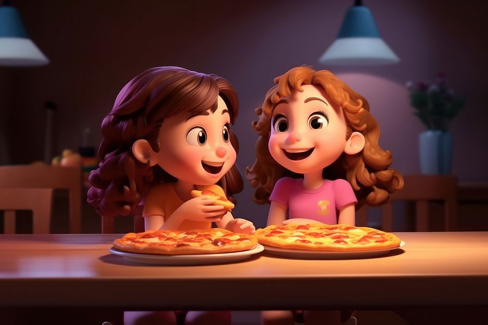 Cartoon pizza smiling eating. AI generated Image by rawpixel.