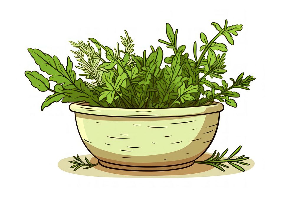 Herbs cartoon plant bowl. AI generated Image by rawpixel.