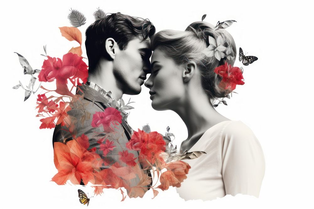 Portrait kissing flower adult. AI generated Image by rawpixel.