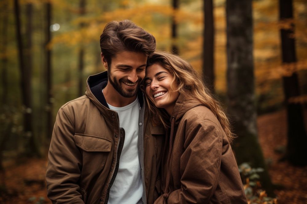 Laughing outdoors forest autumn. AI generated Image by rawpixel.