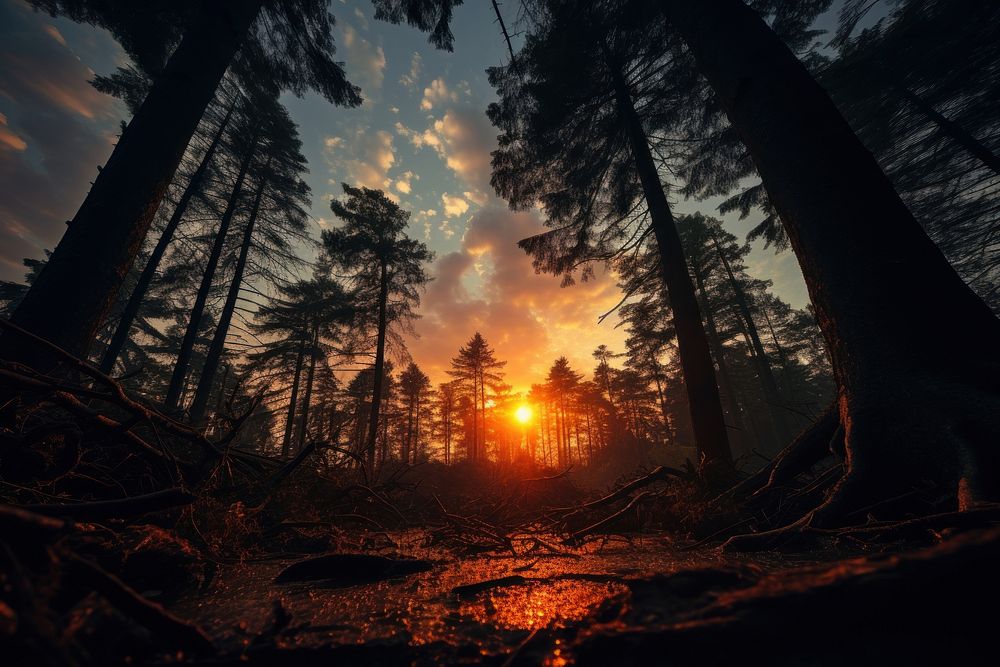 Landscape forest sunset wilderness. 