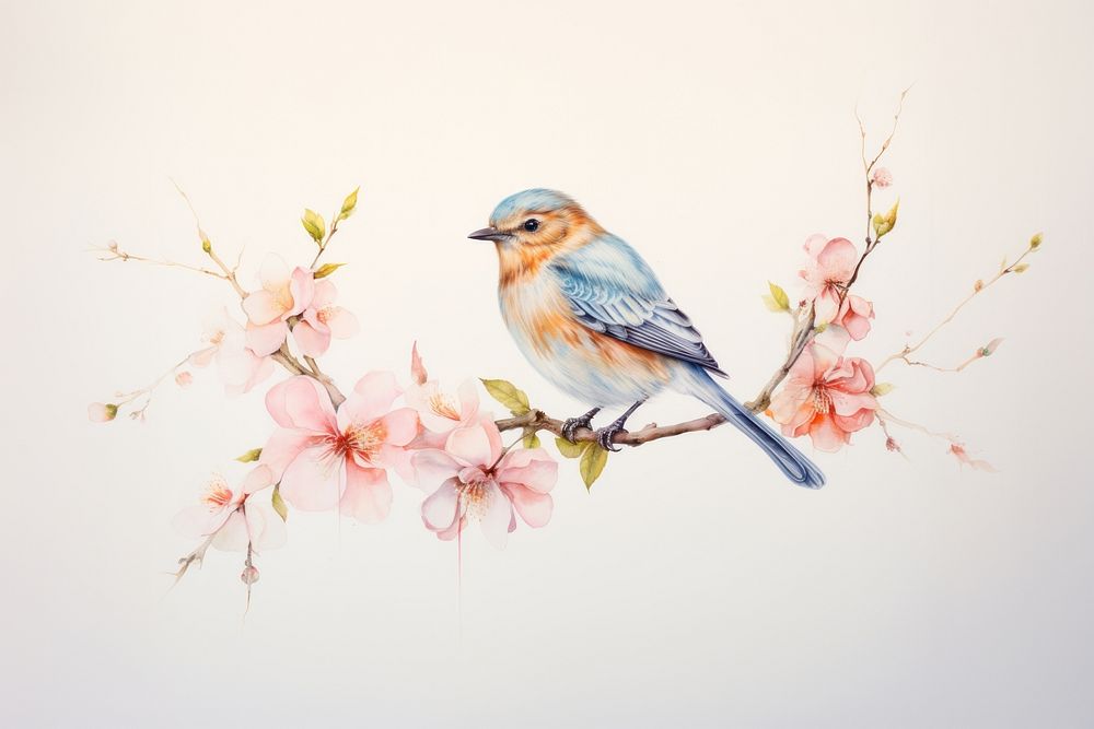 Bird blossom flower animal. AI generated Image by rawpixel.