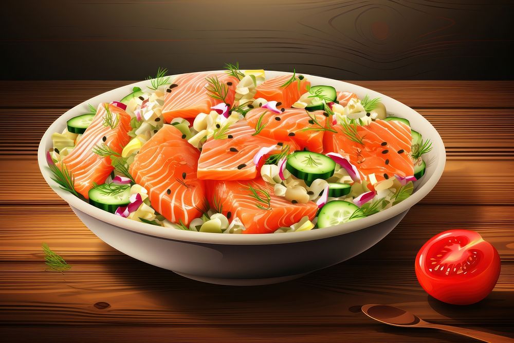 Salmon seafood salad plate. AI generated Image by rawpixel.