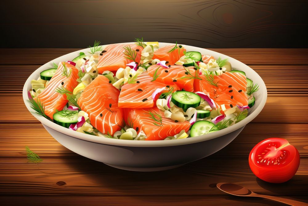 Salmon seafood salad plate. 