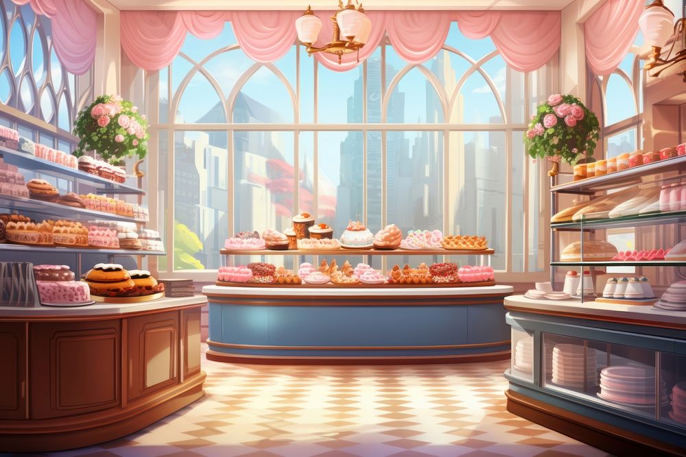 Cake shop cartoon bakery architecture. AI generated Image by rawpixel.