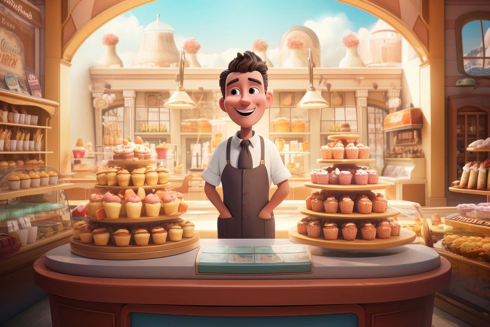 Cake shop cartoon bakery person. AI generated Image by rawpixel.