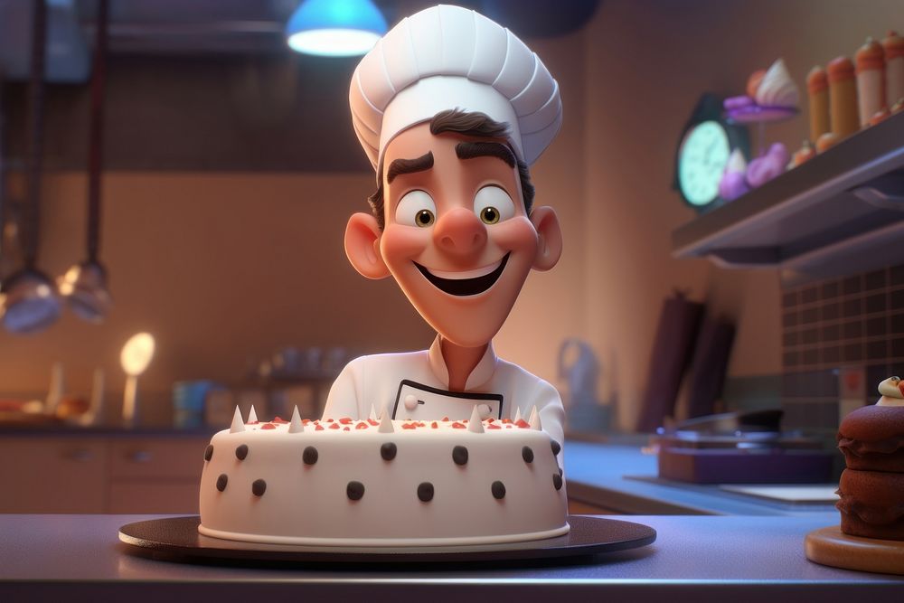 Chef cartoon cake dessert. AI generated Image by rawpixel.