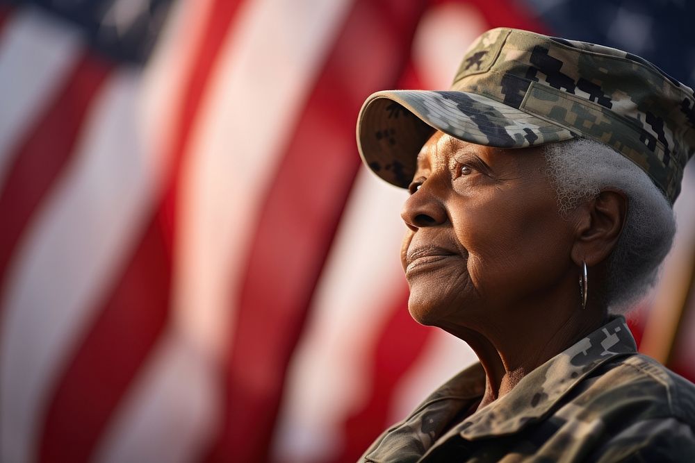 Senior woman soldier military flag patriotism. AI generated Image by rawpixel.