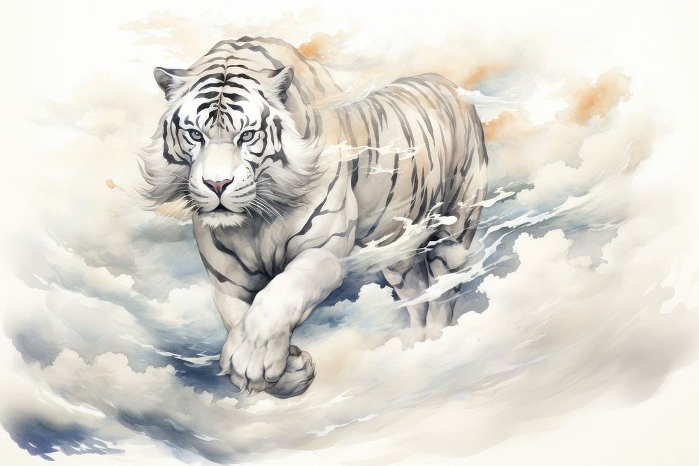 Tiger wildlife drawing animal. AI generated Image by rawpixel.