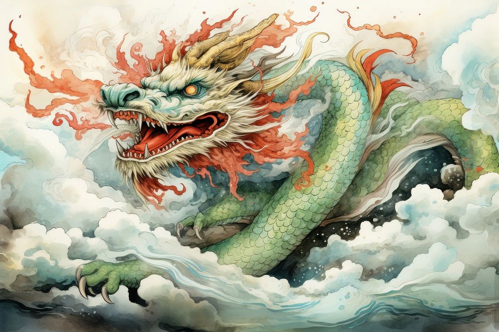 Chinese emperor dragon painting cloud | Premium Photo Illustration ...