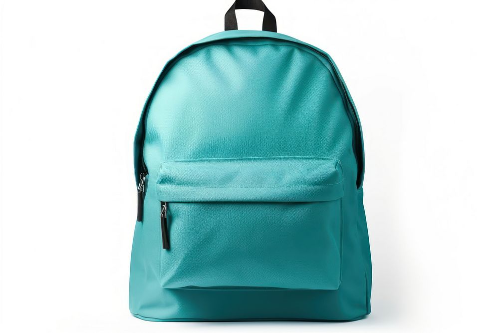 Cyan color backpack bag white background turquoise. AI generated Image by rawpixel.