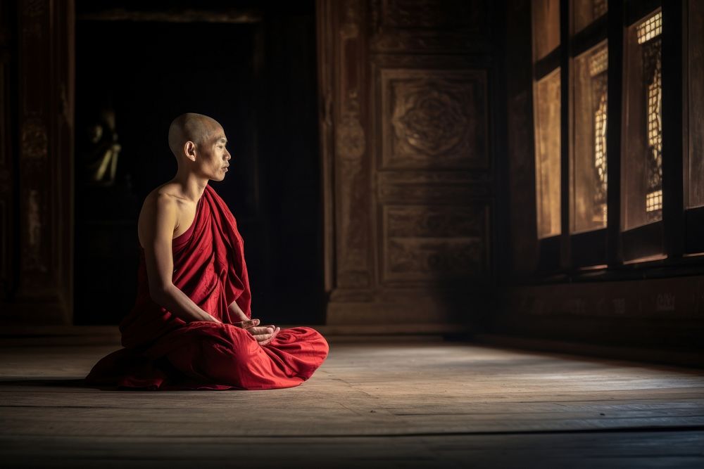 Buddhist monk praying temple adult. AI generated Image by rawpixel.