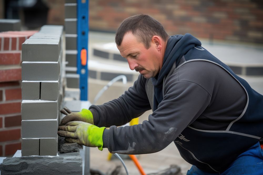 Builder working adult concentration. 