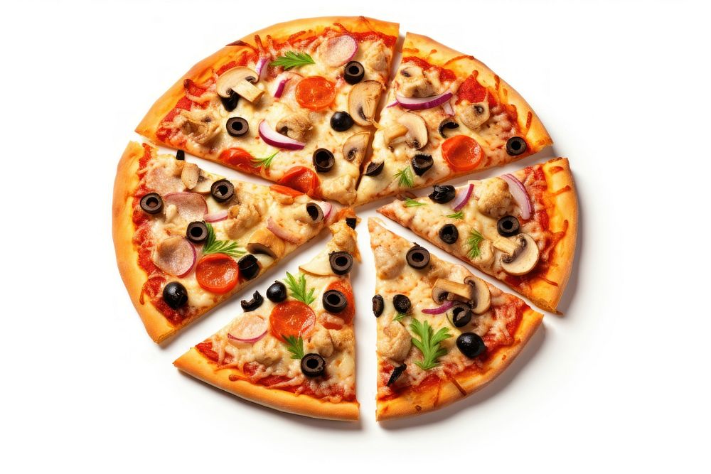 Pizza olive food white background. AI generated Image by rawpixel.