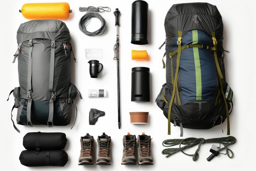 Camping equipment backpack bag white background. AI generated Image by rawpixel.