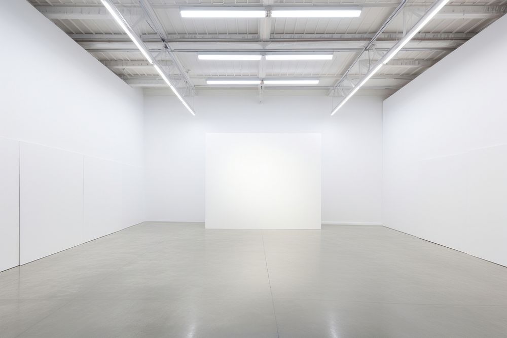 A white large art Exhibition floor architecture warehouse. 