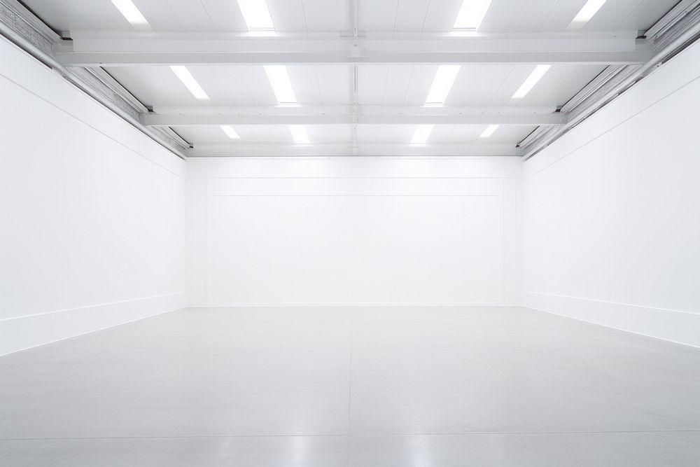 An empthy white large art Exhibition floor architecture daylighting. AI generated Image by rawpixel.