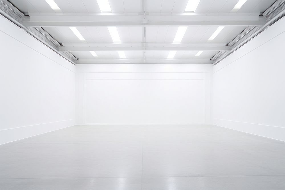 An empthy white large art Exhibition floor architecture daylighting. 