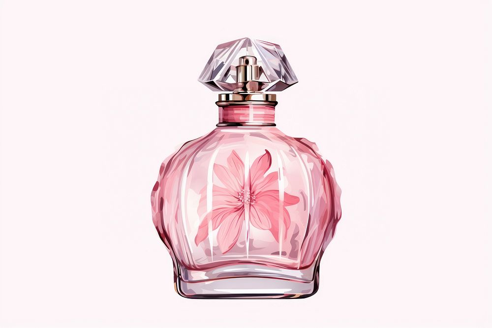 Perfume illustration bottle pink white background. AI generated Image by rawpixel.