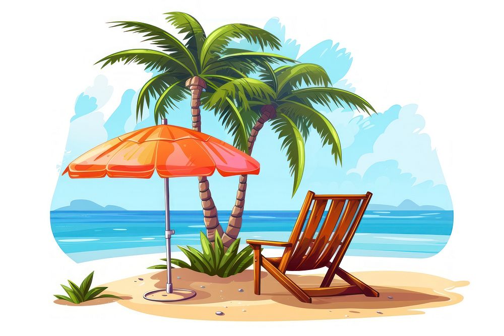 Beach chair tree furniture umbrella. AI generated Image by rawpixel.
