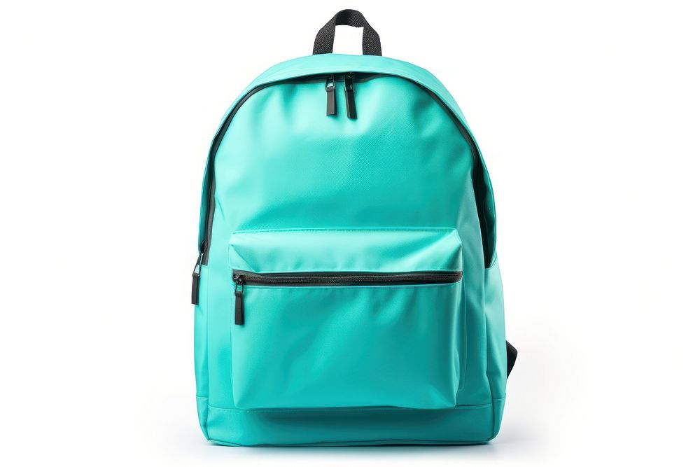 Bright cyan color backpack bag white background turquoise. AI generated Image by rawpixel.