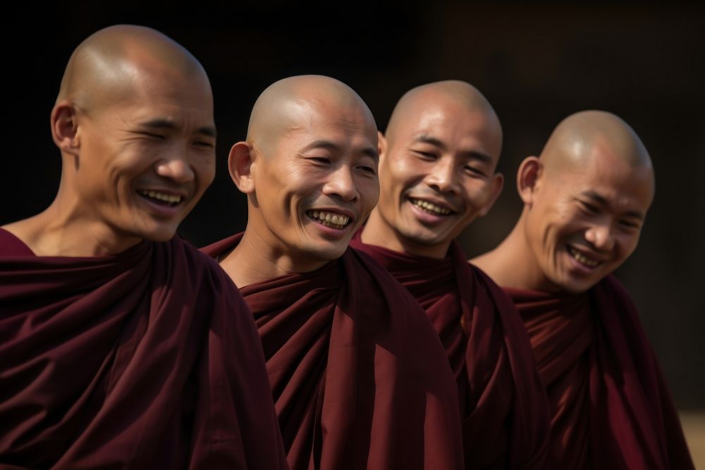 Buddhist monks smile laughing adult. AI generated Image by rawpixel.