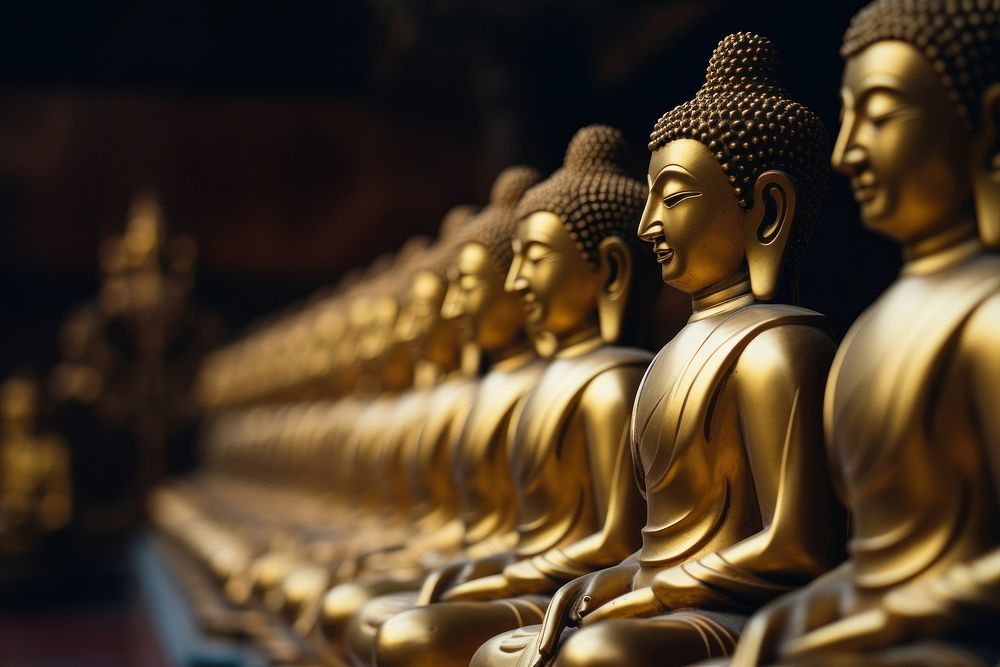 Golden buddha statues temple representation spirituality. AI generated Image by rawpixel.