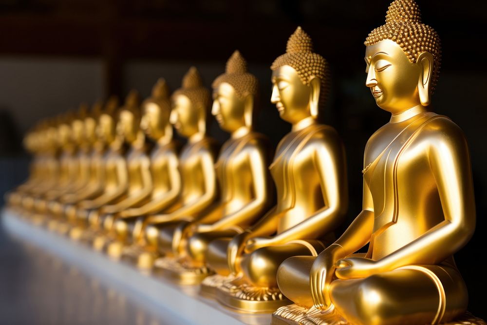 Golden buddha statues temple representation spirituality. AI generated Image by rawpixel.