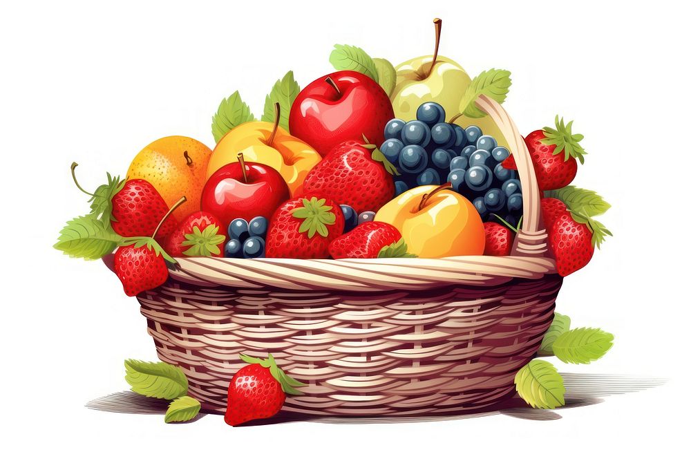 Basket fruit strawberry blueberry. AI generated Image by rawpixel.